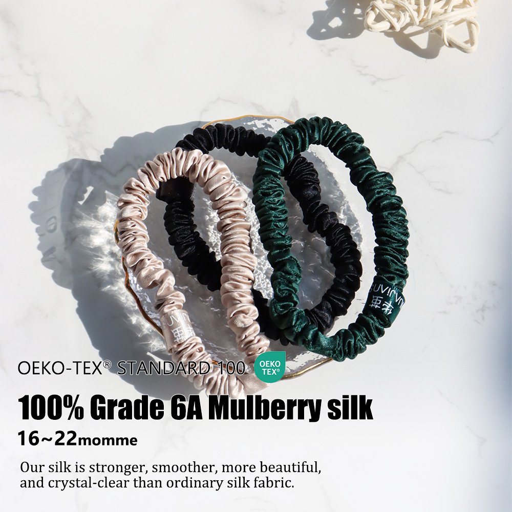Customized 1cm 100% mulberry silk hair scrunchies hair ties set high quality Customized you brand and Labels packaging