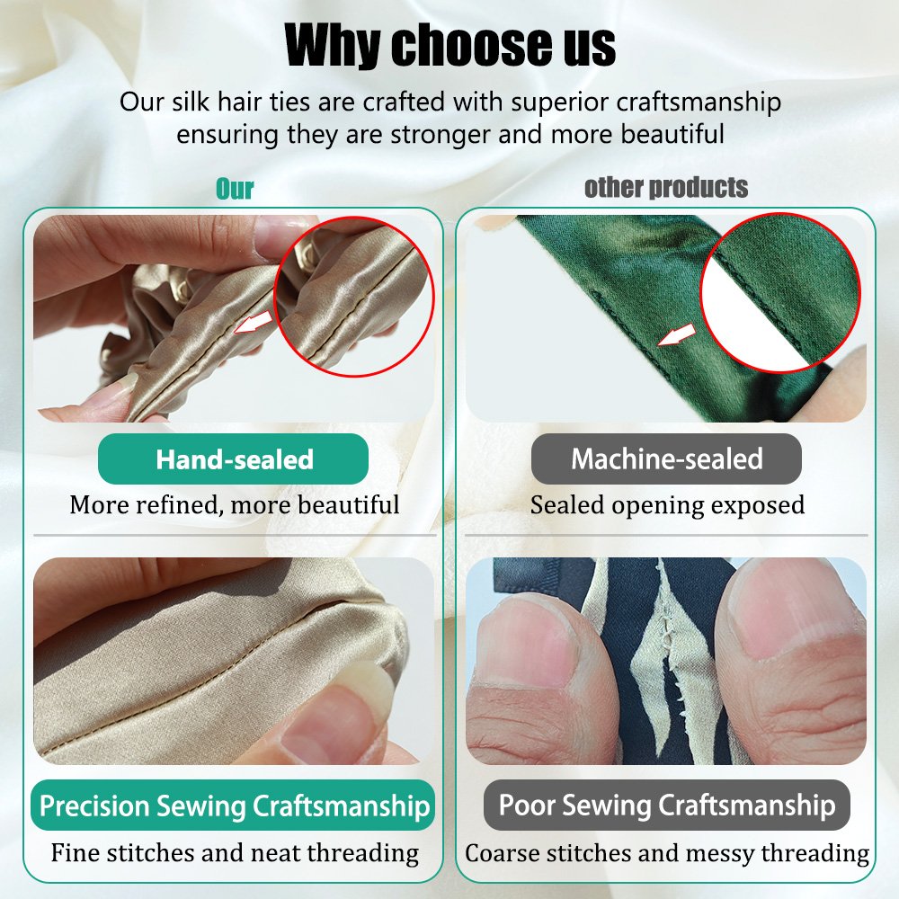Customized 1cm 100% mulberry silk hair scrunchies hair ties set high quality Customized you brand and Labels packaging
