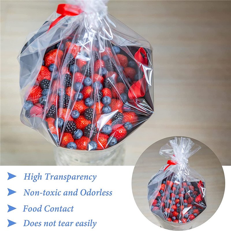 Customized Extra Large Clear Cellophane Gift Bags with Gusset Heat Seal Handle for Crafts and Packaging Ties