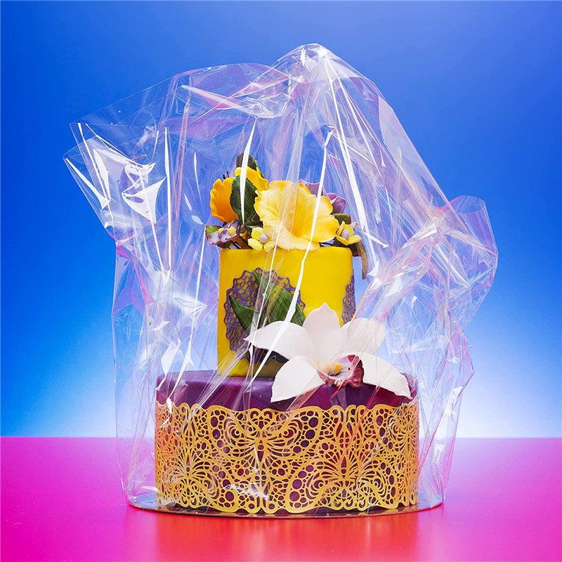 Customized Extra Large Clear Cellophane Gift Bags with Gusset Heat Seal Handle for Crafts and Packaging Ties
