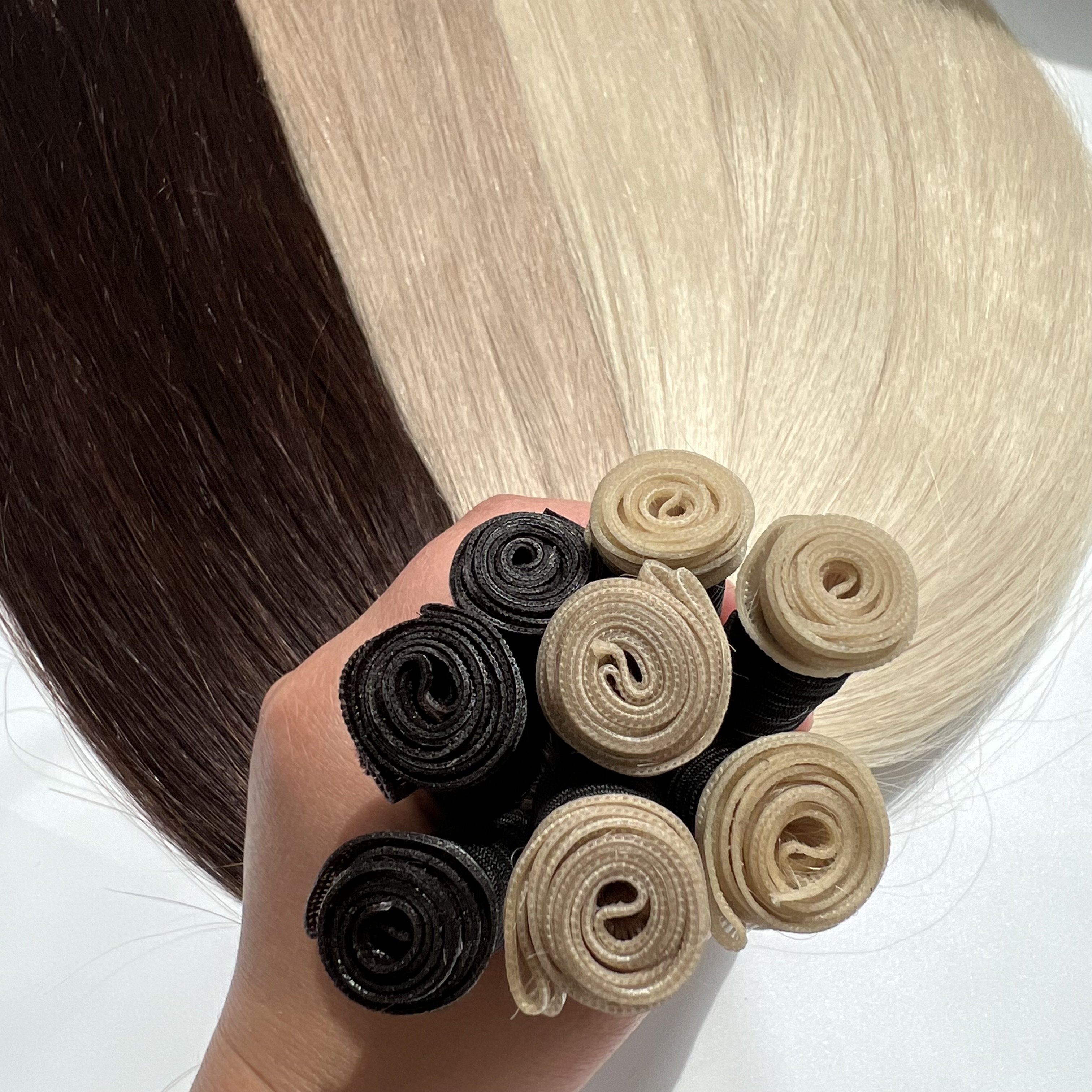 Russian 100% Human Virgin Remy Hair New Hand Tied Weft Seamless Genius Weft Double Drawn Human Hair Extensions