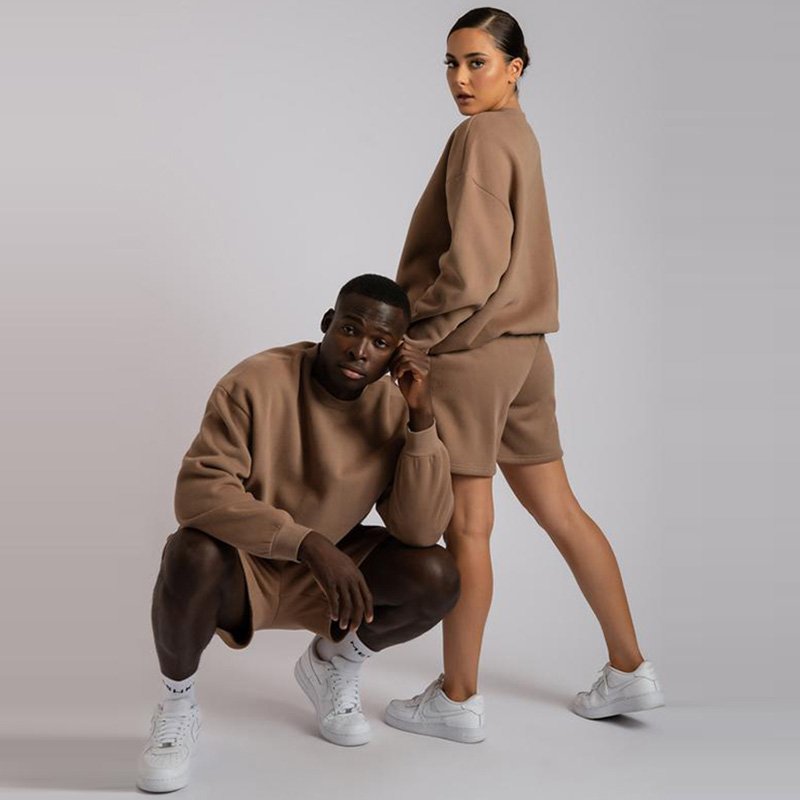 Wholesale Men Hoodie And Shorts Sets Solid Color Crew Neck HShorts Set Unisex Tracksuit