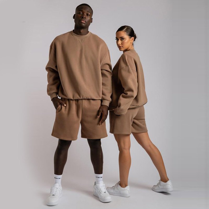 Wholesale Men Hoodie And Shorts Sets Solid Color Crew Neck HShorts Set Unisex Tracksuit