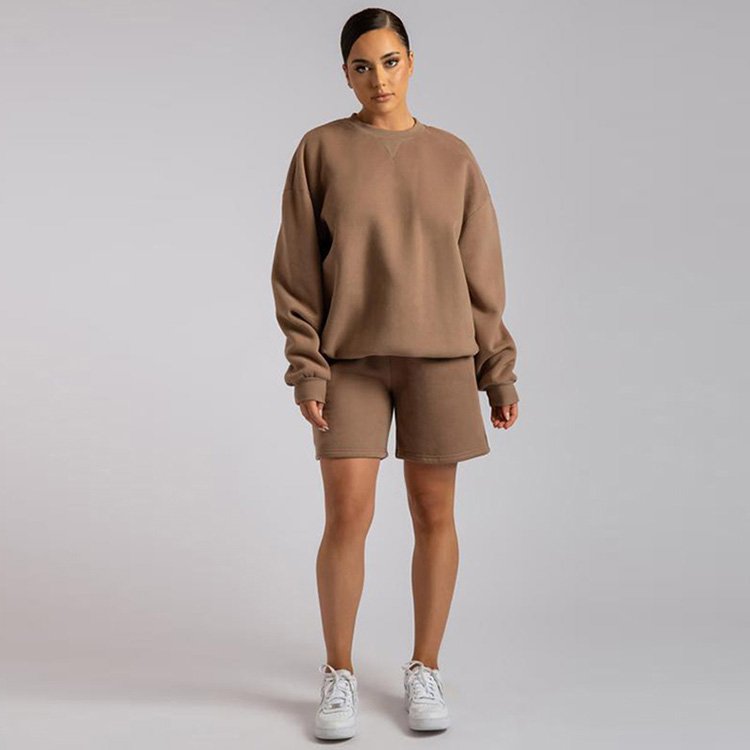 Wholesale Men Hoodie And Shorts Sets Solid Color Crew Neck HShorts Set Unisex Tracksuit