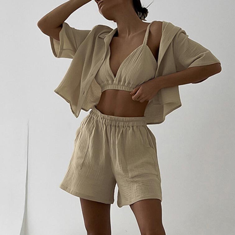 Custom 2024 Short Sleeve Sleepwear, Wholesale Loungewear with 23 Color Patterns for Women's Linen Pajama Sets/