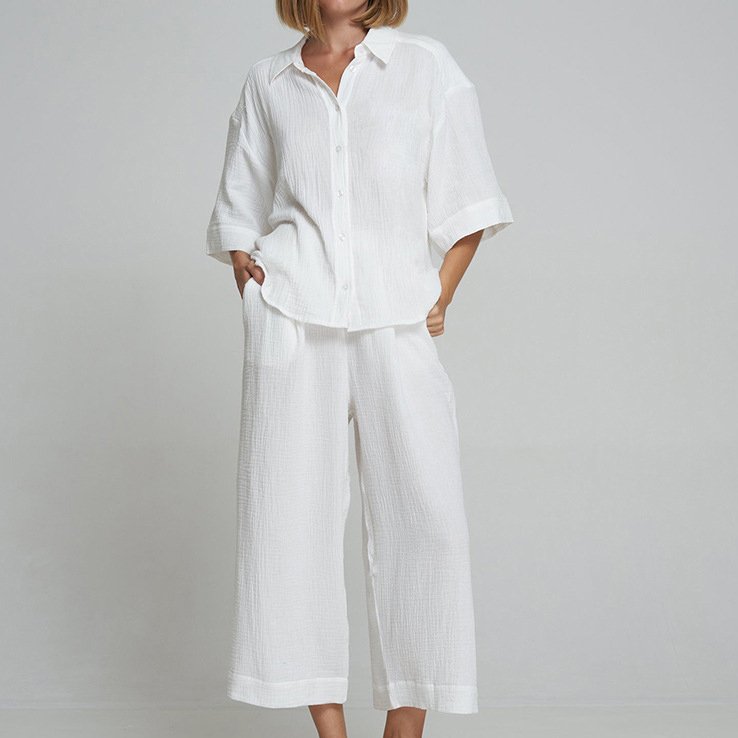 Custom 2024 Short Sleeve Sleepwear, Wholesale Loungewear with 23 Color Patterns for Women's Linen Pajama Sets/