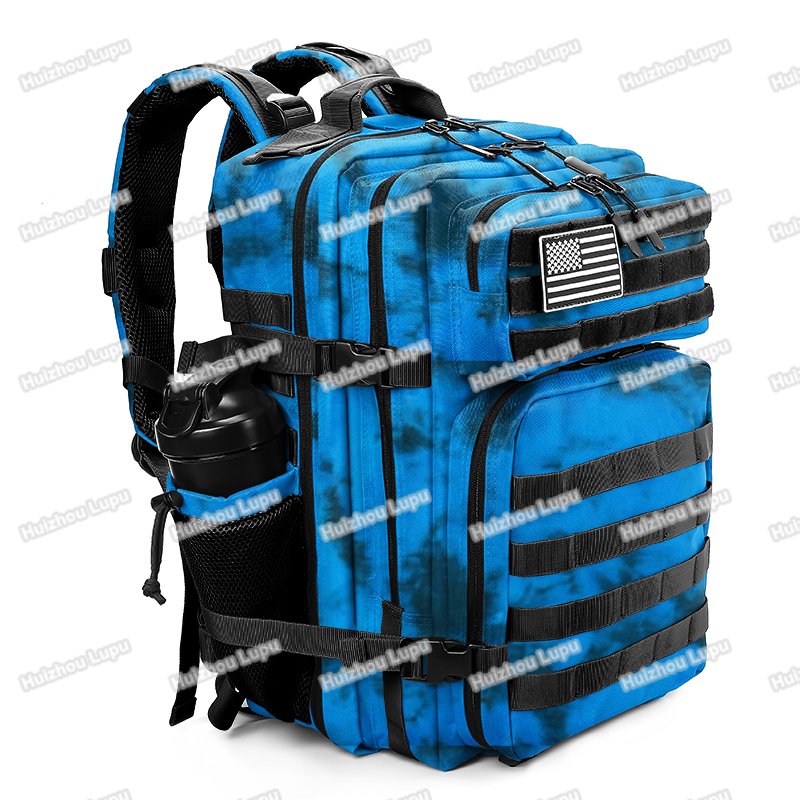 Custom Logo Waterproof Travel Fitness Navy Camo 45L Gym Meal Backpack w Side Pocket