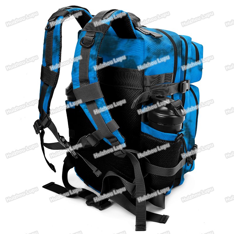 Custom Logo Waterproof Travel Fitness Navy Camo 45L Gym Meal Backpack w Side Pocket