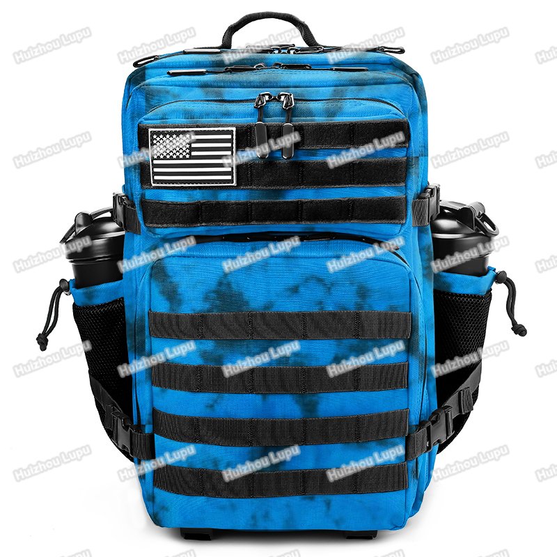 Custom Logo Waterproof Travel Fitness Navy Camo 45L Gym Meal Backpack w Side Pocket