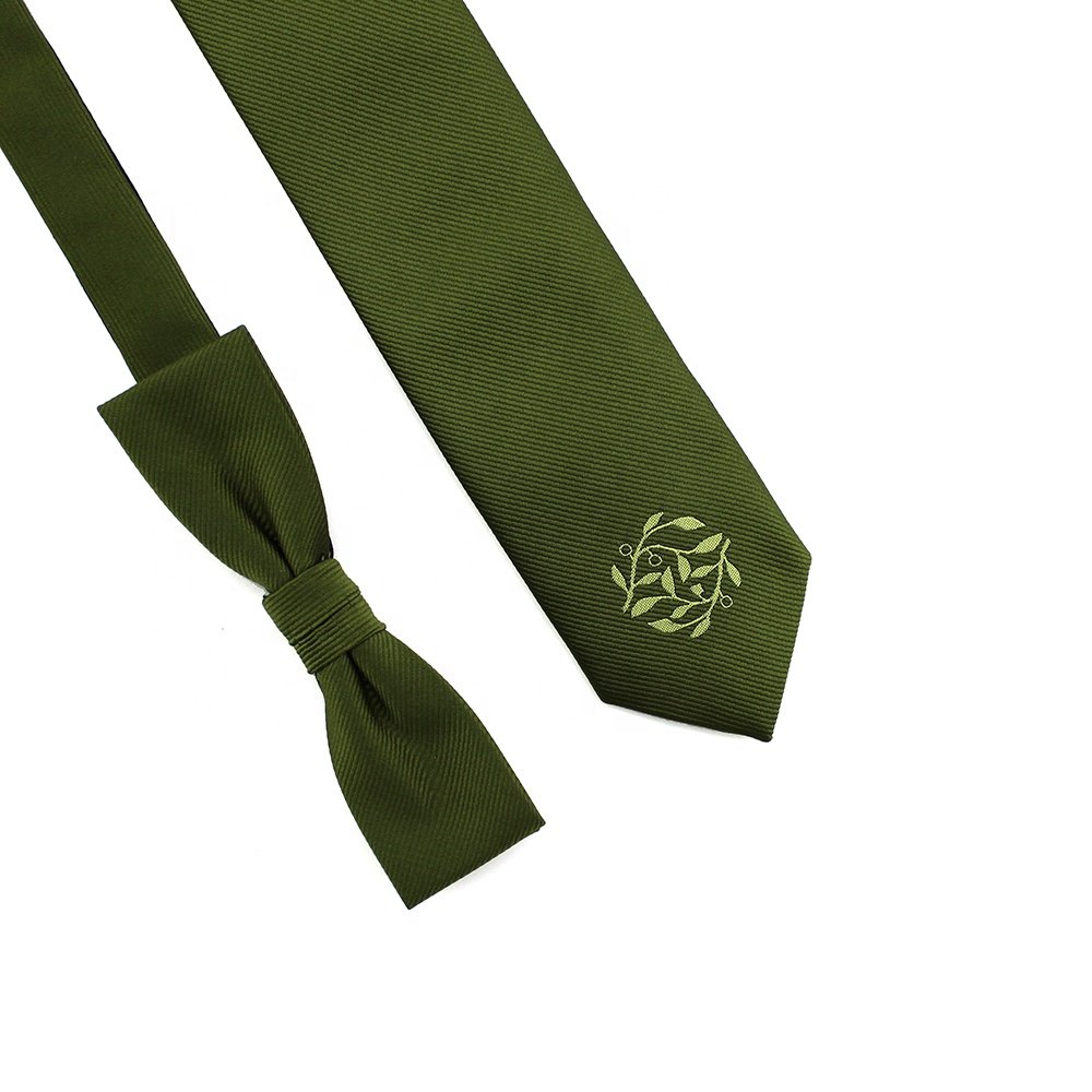 China Wholesale Mens Skinny Slim Fit Custom Necktie Restaurant Polyester Jacquard Woven Olive Leaf Moss Green Ties For Men