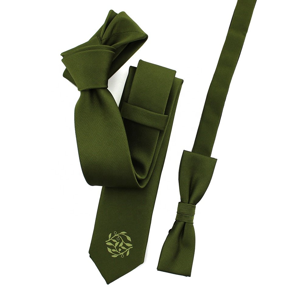 China Wholesale Mens Skinny Slim Fit Custom Necktie Restaurant Polyester Jacquard Woven Olive Leaf Moss Green Ties For Men