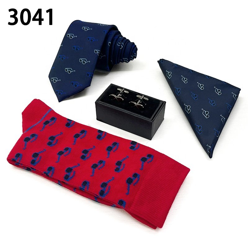 Simple design cufflink pocket square necktie customization add logo corbatas personalizadas bordado men tie and socks set