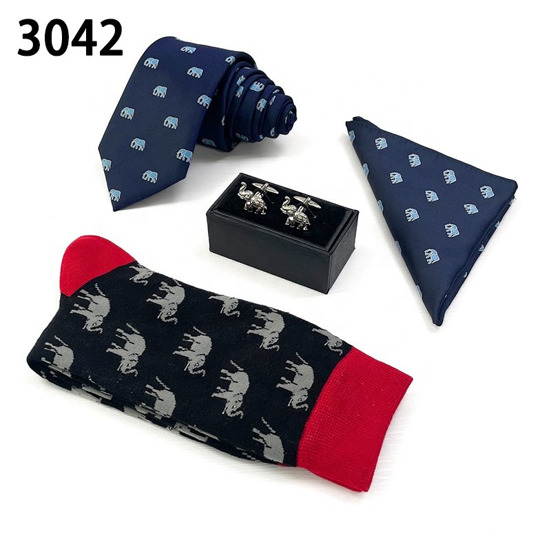 Simple design cufflink pocket square necktie customization add logo corbatas personalizadas bordado men tie and socks set