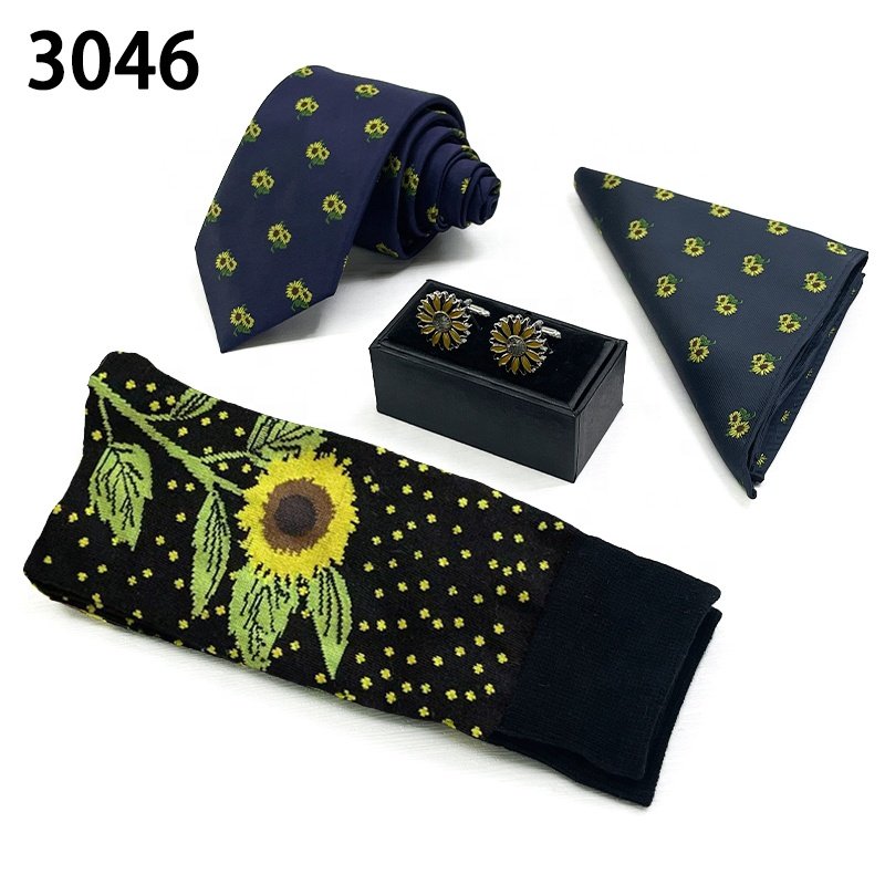 Simple design cufflink pocket square necktie customization add logo corbatas personalizadas bordado men tie and socks set