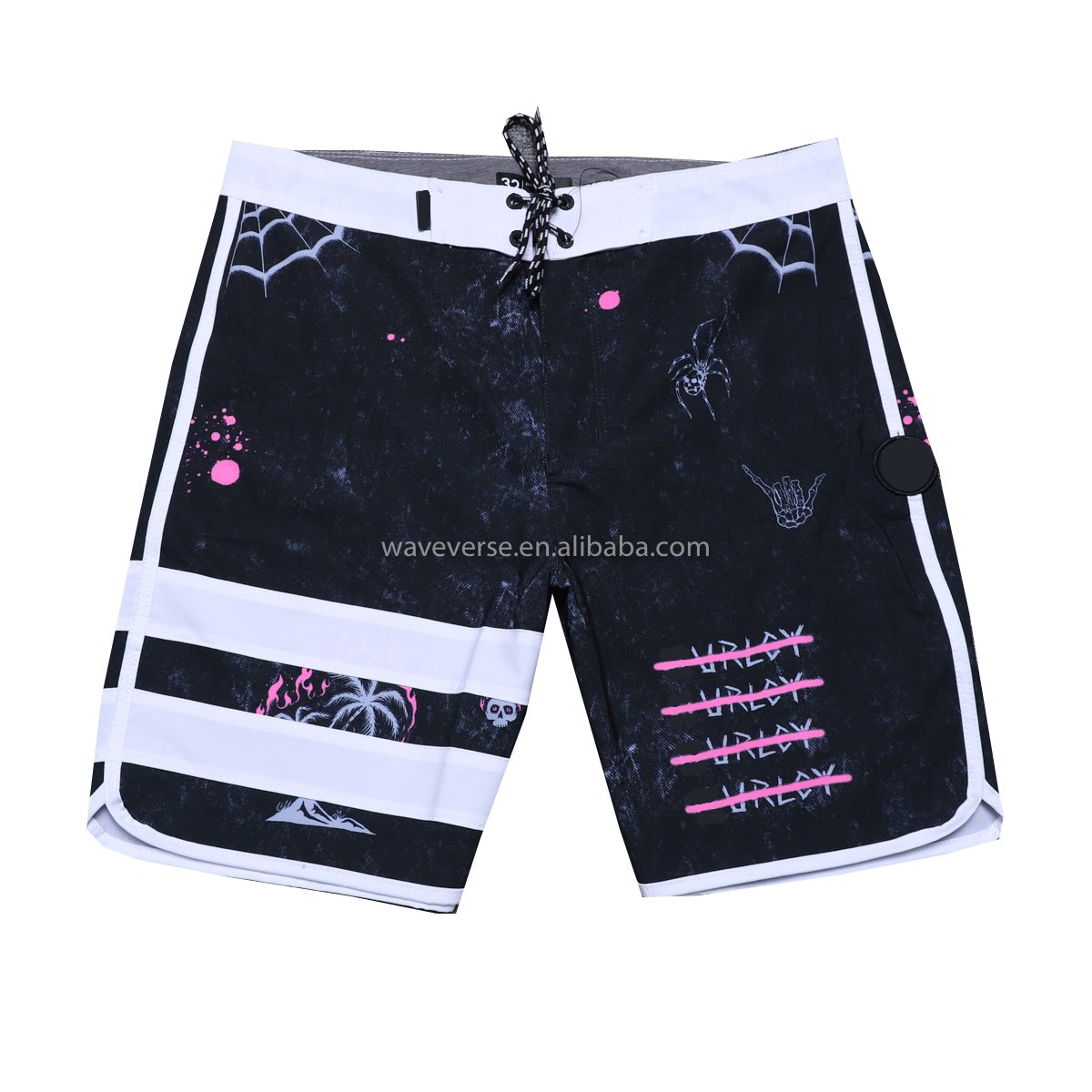 Men's New Waterproof Athletic Casual Beach Pants Breathable Stretch Board Shorts Printed Gym Swimwear with Washed Decoration