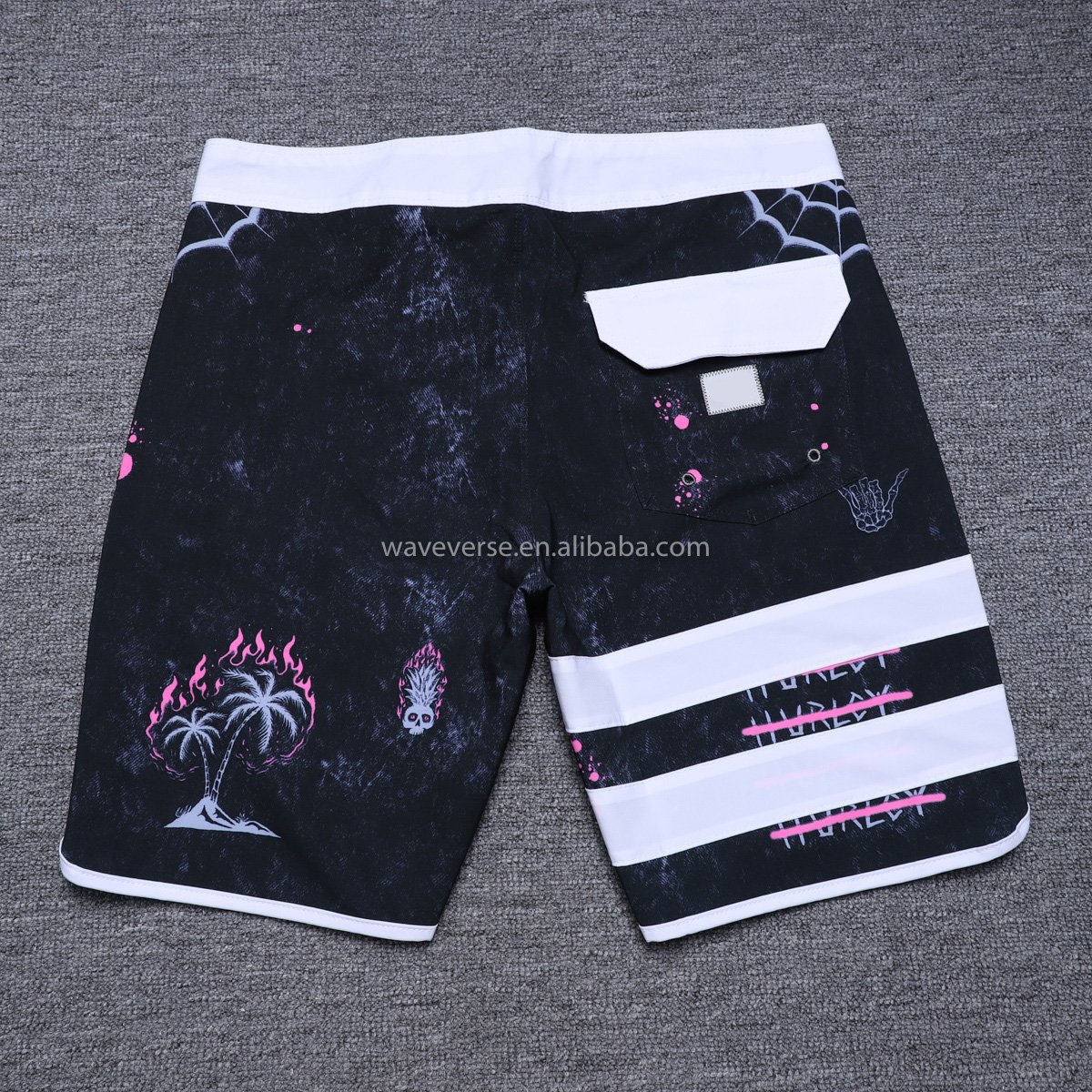 Men's New Waterproof Athletic Casual Beach Pants Breathable Stretch Board Shorts Printed Gym Swimwear with Washed Decoration
