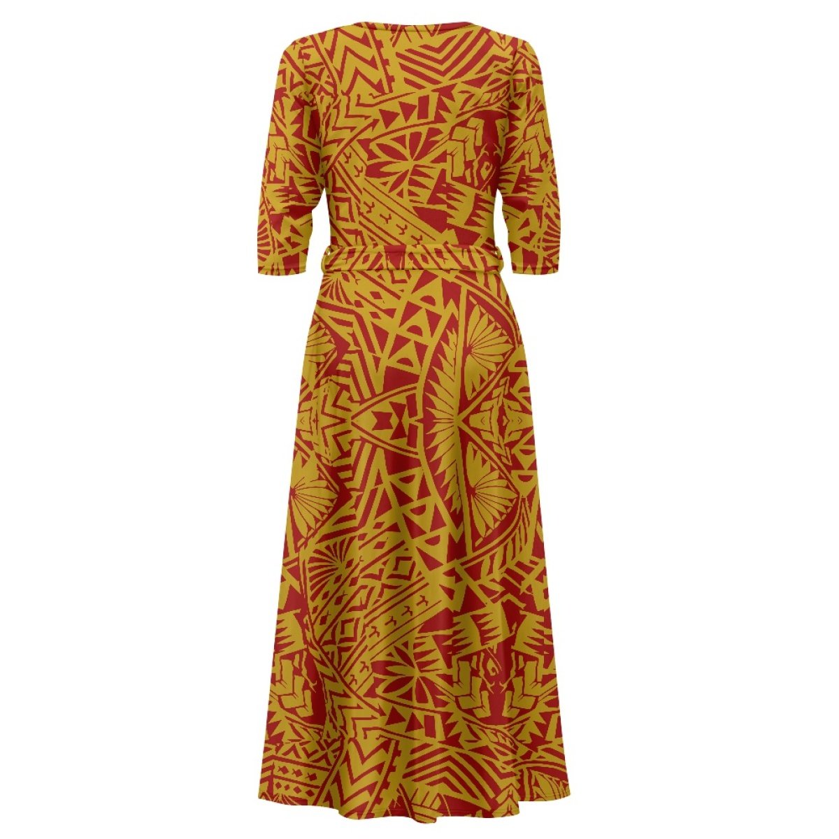 Polynesian Tribal Dress for Women Amazon Casual Summer Sundress Women's V Neck 3/4 Sleeve Party Loose Long Maxi Dress with Belt