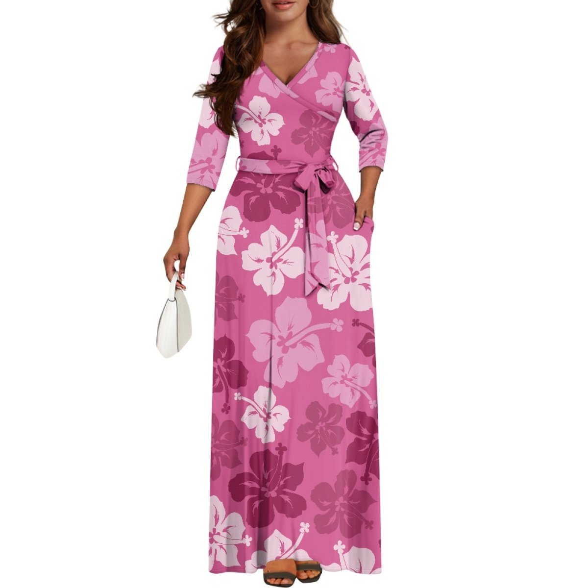 Polynesian Tribal Dress for Women Amazon Casual Summer Sundress Women's V Neck 3/4 Sleeve Party Loose Long Maxi Dress with Belt