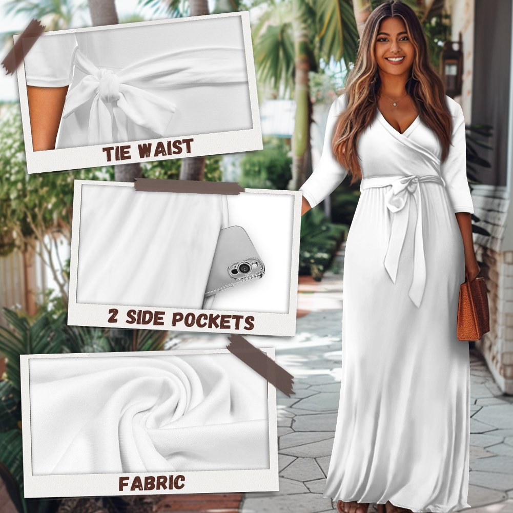 Polynesian Tribal Dress for Women Amazon Casual Summer Sundress Women's V Neck 3/4 Sleeve Party Loose Long Maxi Dress with Belt