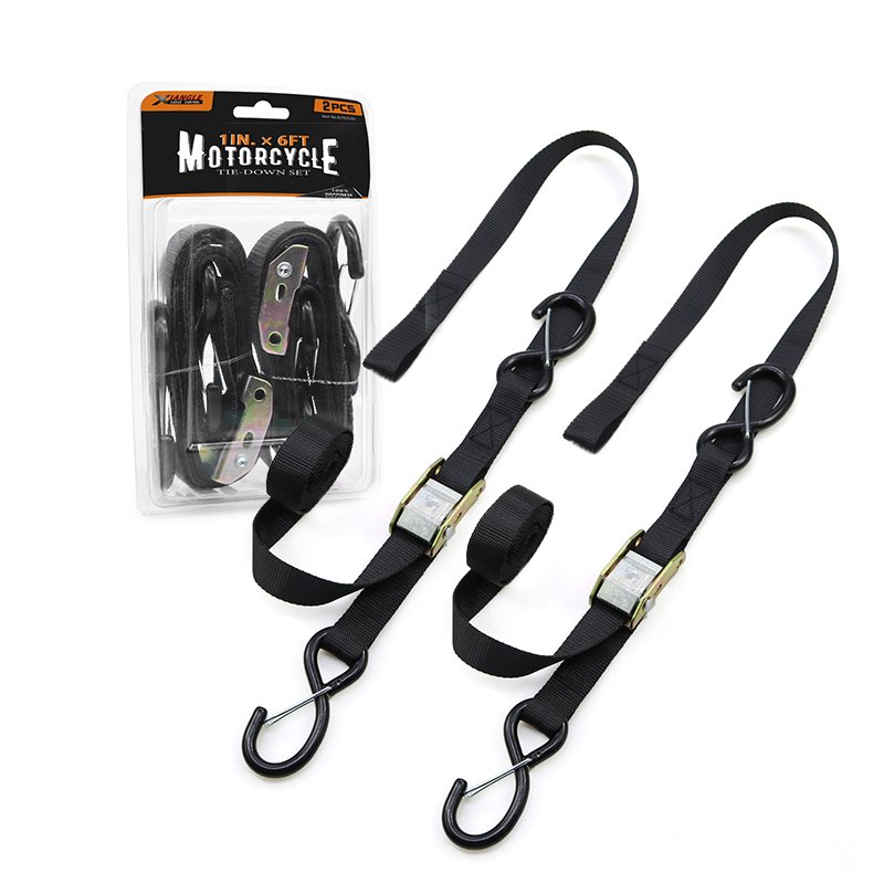 2pk 1" x 6' Heavy Duty Motorcycle ATV Cam Lock Tie Down Strap Kit with Rubberized S Hooks