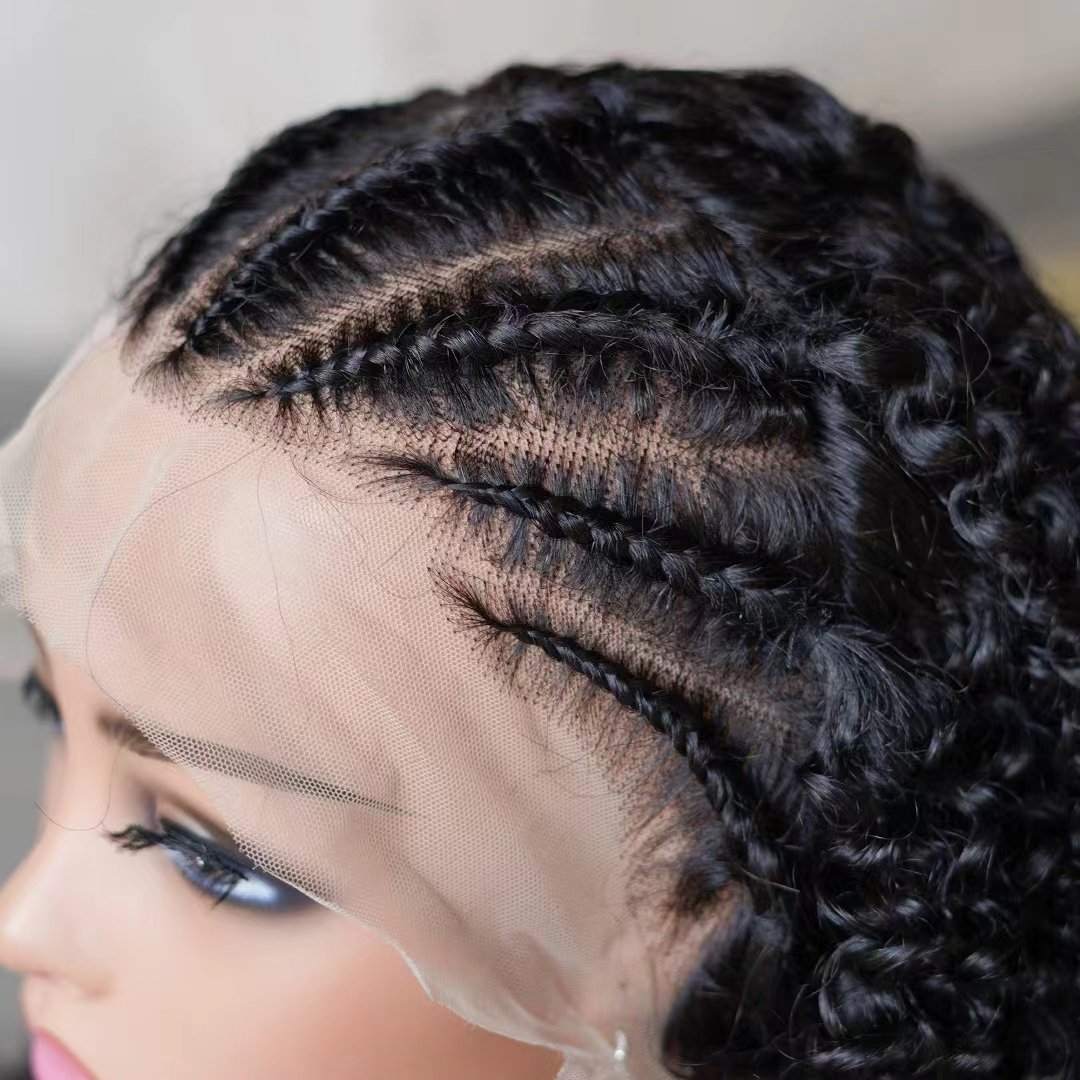 Wholesale Braided wigs human hair lace front wig for black women virgin Brazilian cuticle aligned wavy curly wigs human hair