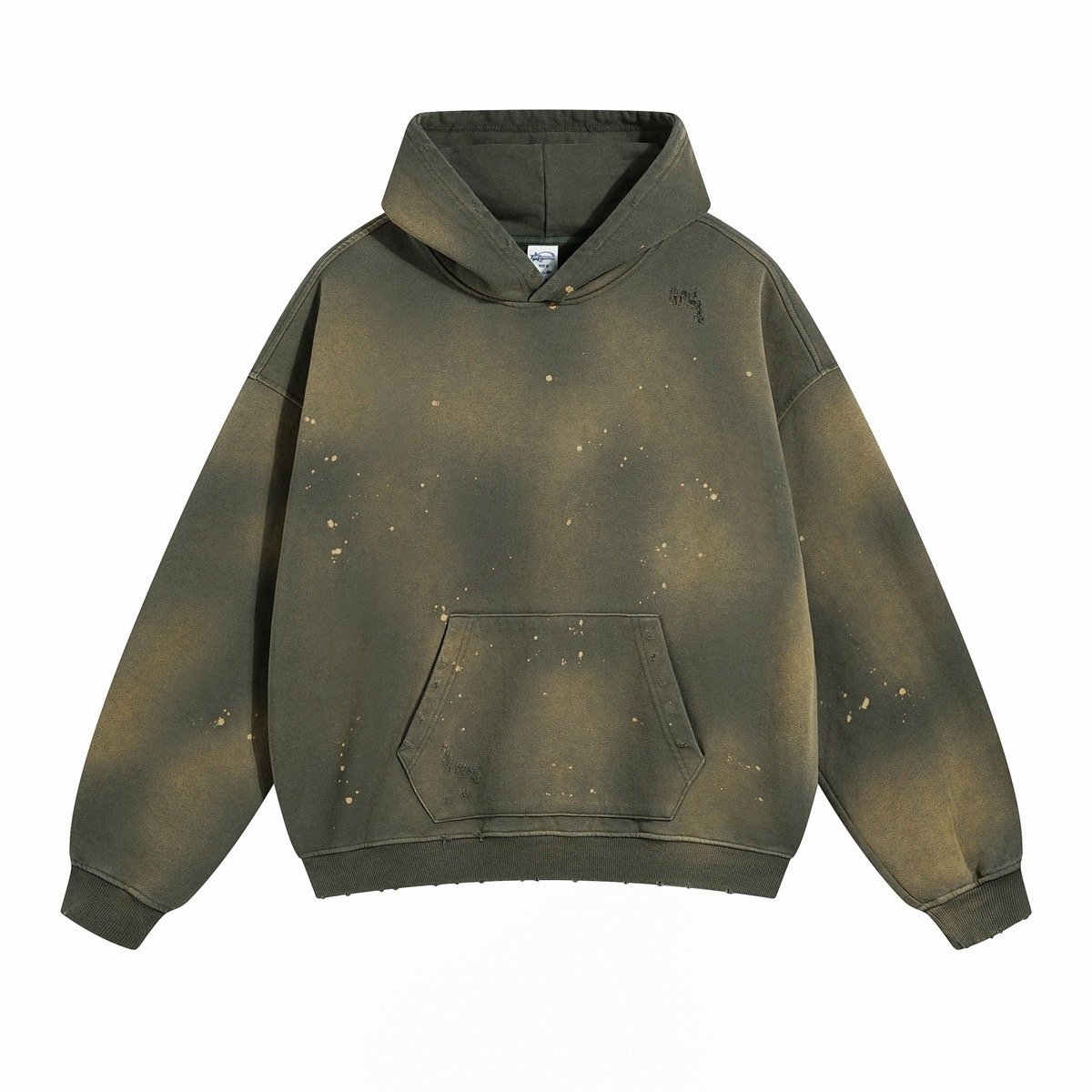 2024 Winter Heavyweight 450G French Terry Washed Hoodie Spray Ink Sun Faded Vintage Thickened Blank Distressed Hoodie Custom