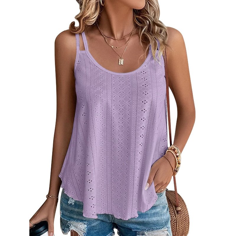 2024 Summer Women knitted Camisole Tank Top Wholesale Ladies O-neck Vest Sleeveless Top Solid Color