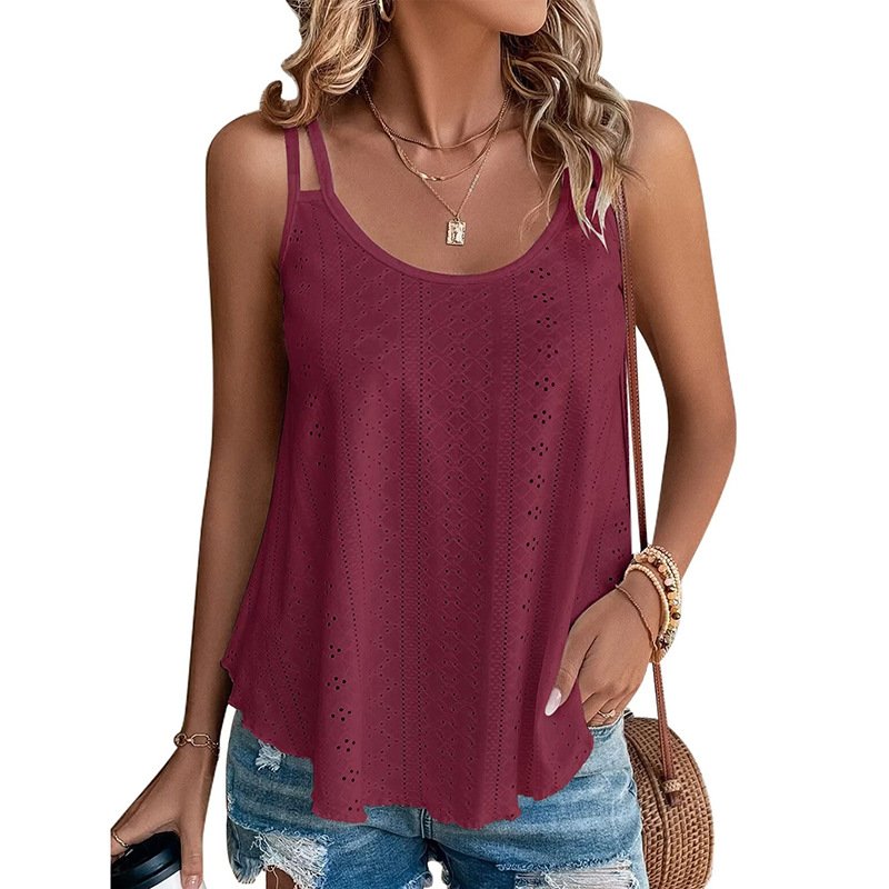 2024 Summer Women knitted Camisole Tank Top Wholesale Ladies O-neck Vest Sleeveless Top Solid Color