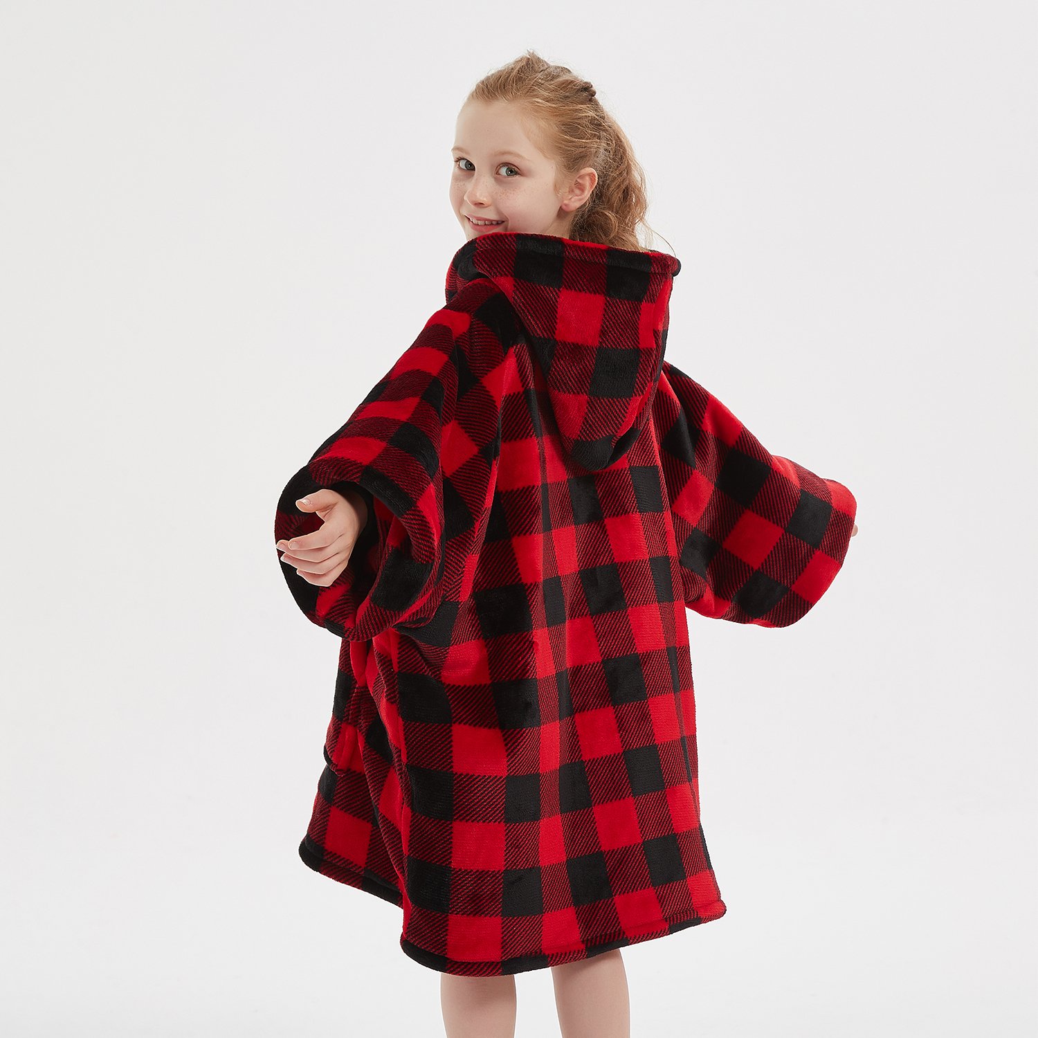 Factory oversized hoodie blanket kids ultra soft sherpa giant blanket hoodie sweatshirt for winter toddler wearable blanket
