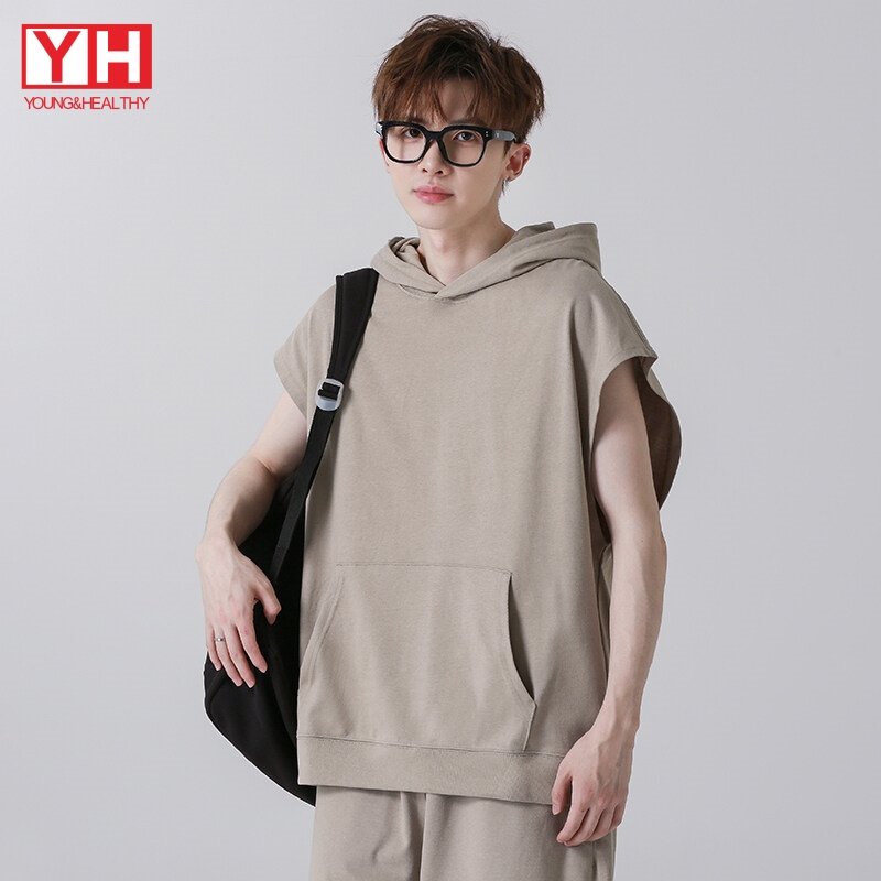 Wholesale 100% Cotton Fitness Gym Tank Top For Men Custom Workout Shirts Men Screen Printing Hooded Sleeveless T-Shirt