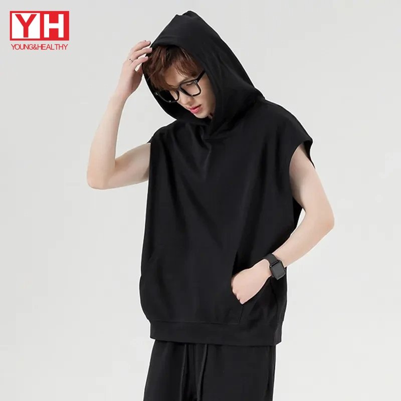 Wholesale 100% Cotton Fitness Gym Tank Top For Men Custom Workout Shirts Men Screen Printing Hooded Sleeveless T-Shirt
