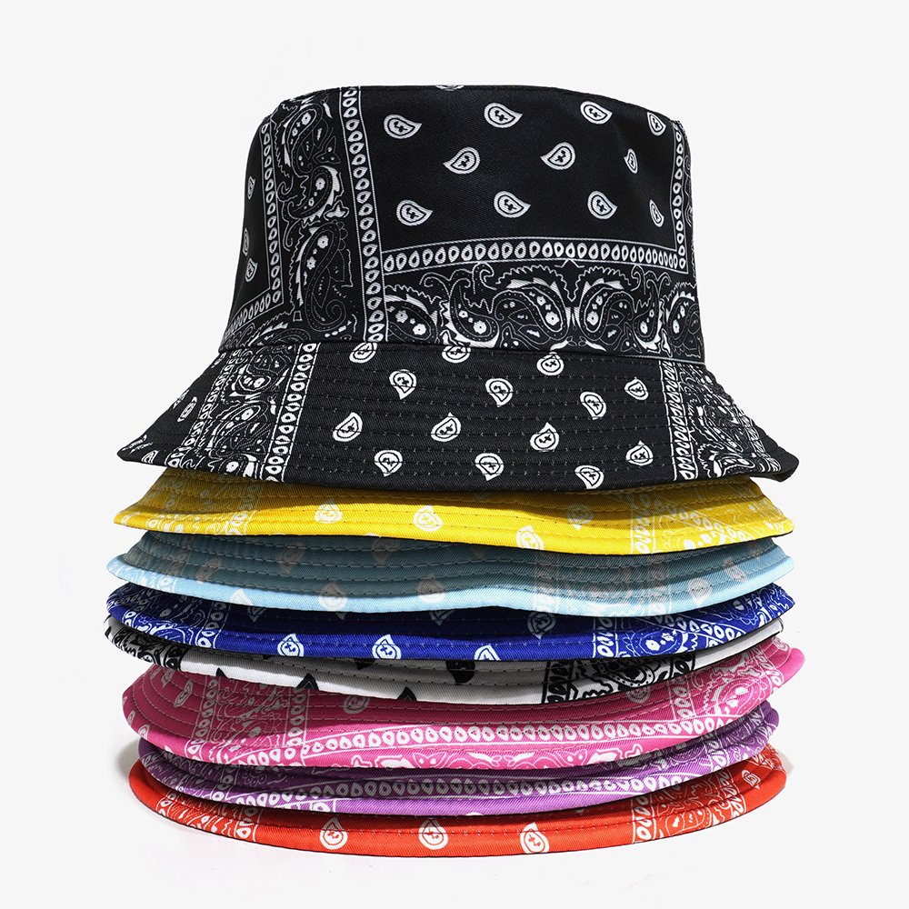 2024 Fashion Cashew Flower Print Fisherman Hat Double-Sided Bucket Hat Custom All Over Printing Tie Dye Reversible Sports Caps