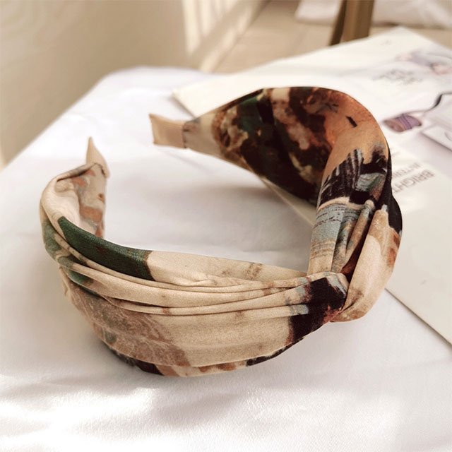 Vintage tie dye fabric bow headband wide edge hair clip temperament simple women outdoor hair clip