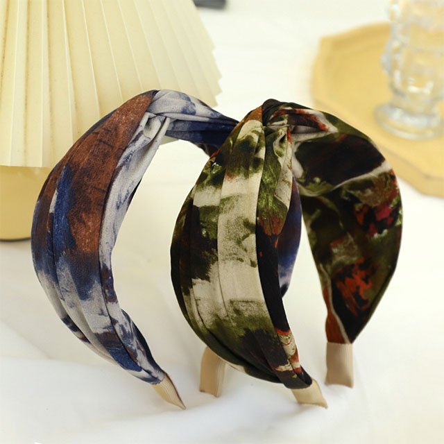 Vintage tie dye fabric bow headband wide edge hair clip temperament simple women outdoor hair clip
