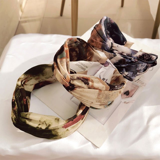 Vintage tie dye fabric bow headband wide edge hair clip temperament simple women outdoor hair clip