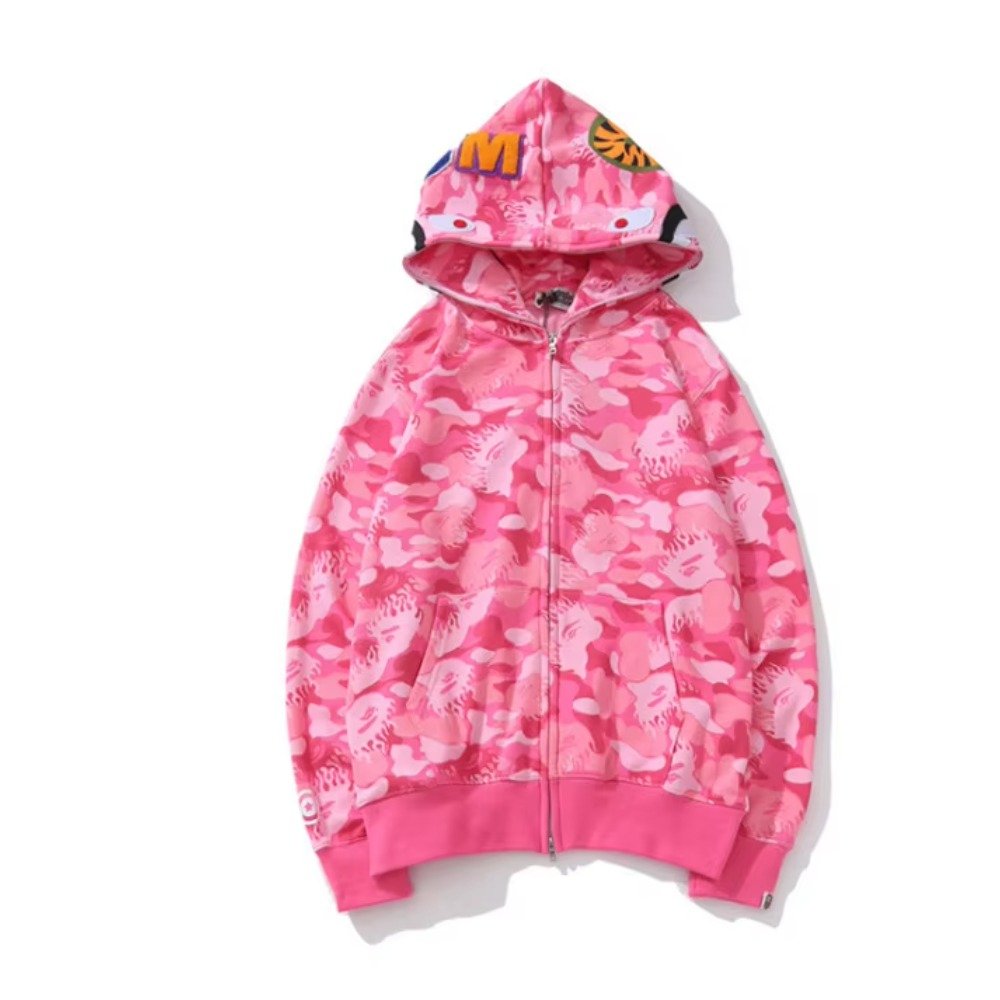 Wholesale High Quality Ape Shark Camo Streetwear Hip Hop Sweatshirt Men Unisex Full Face Zip Up Bapees Hoodie