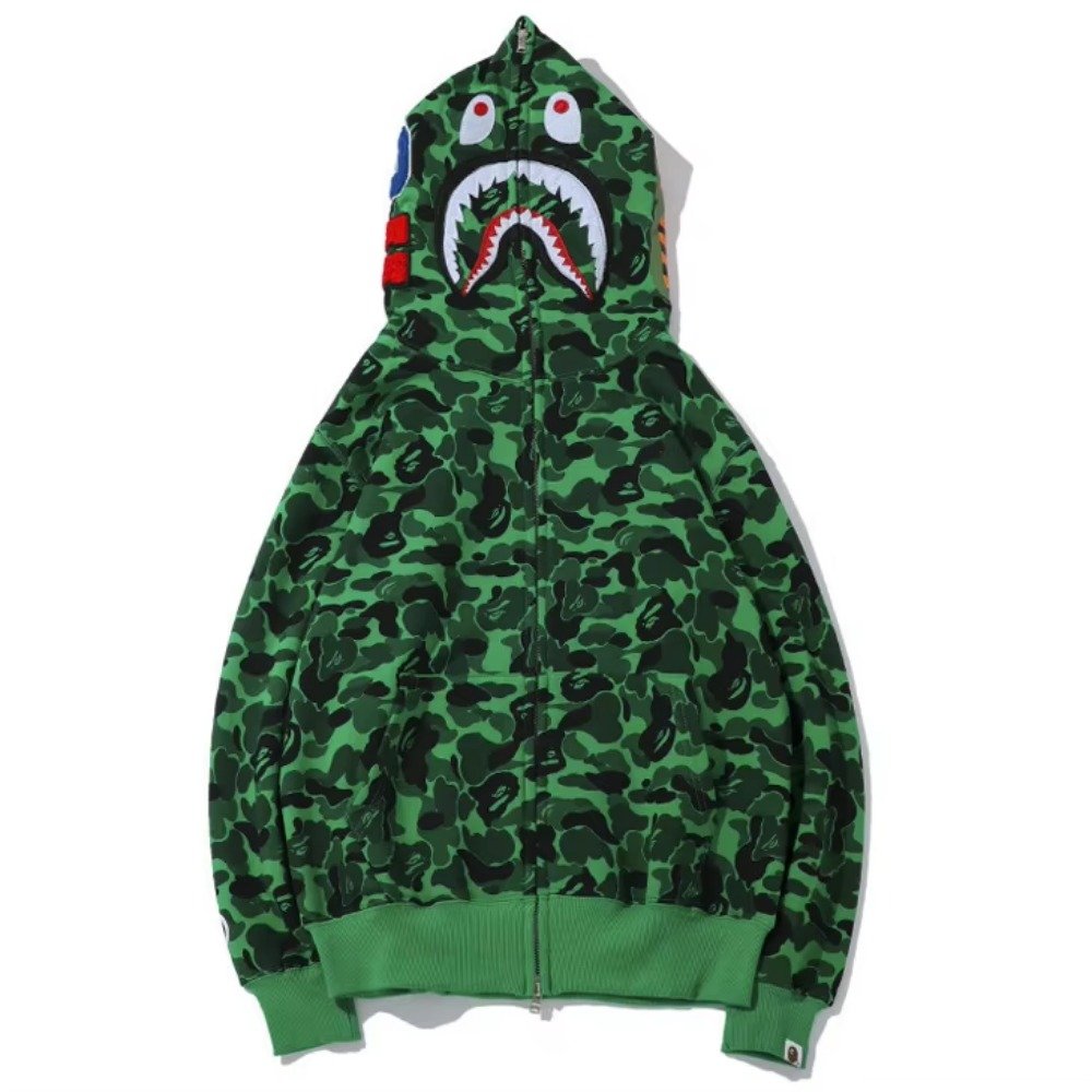 Wholesale High Quality Ape Shark Camo Streetwear Hip Hop Sweatshirt Men Unisex Full Face Zip Up Bapees Hoodie
