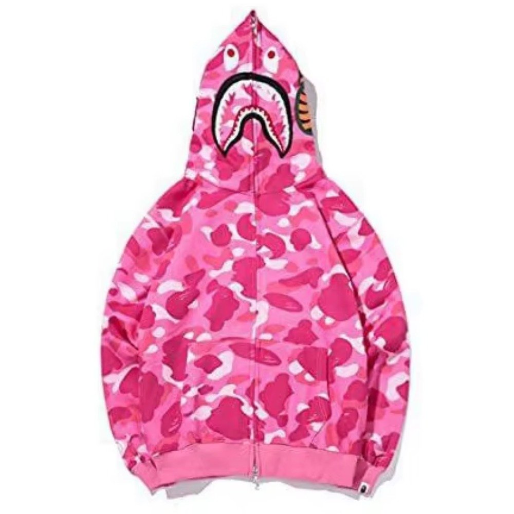 Wholesale High Quality Ape Shark Camo Streetwear Hip Hop Sweatshirt Men Unisex Full Face Zip Up Bapees Hoodie