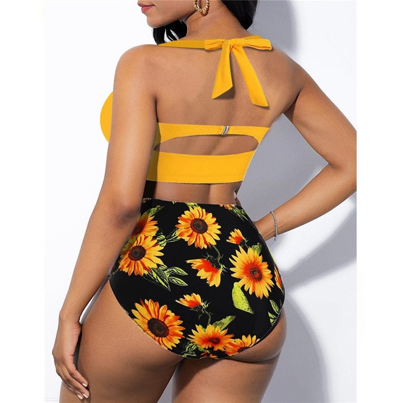 New Summer Bathing Suit Beachwear Womens Sexy Push Up Bikini Set High Waisted Swimsuit Florals Bathing Suit Swimwear