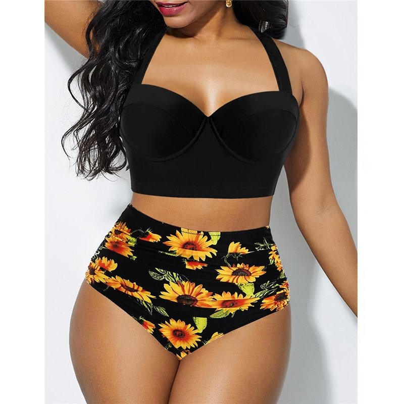 New Summer Bathing Suit Beachwear Womens Sexy Push Up Bikini Set High Waisted Swimsuit Florals Bathing Suit Swimwear