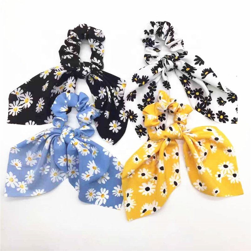Ladies Print Daisy Flower Bow Scrunchies WithTies Women Hair Accessories Wholesale