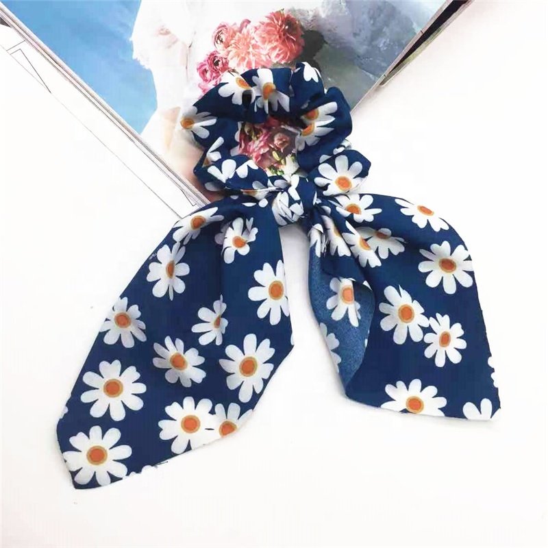 Ladies Print Daisy Flower Bow Scrunchies WithTies Women Hair Accessories Wholesale
