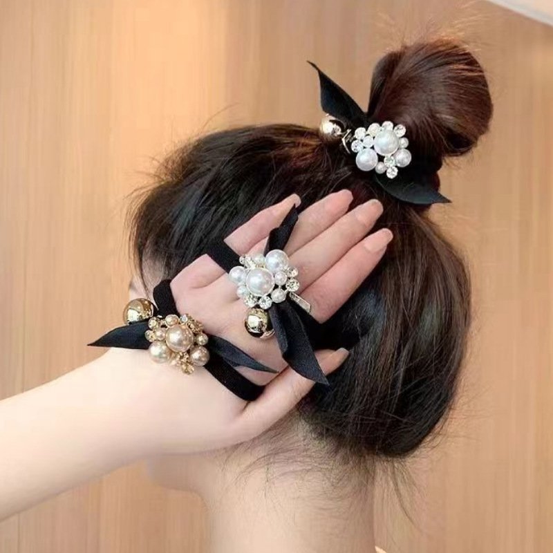 Pearl Head wear Hair loop Women's High Grade Tied Hair Rope Leather Band Hair Accessories