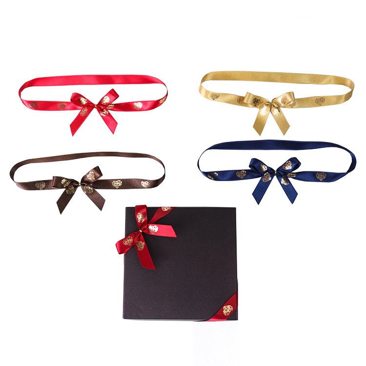 Wholesale custom printed satin gift packaging ribbon bow tied pre tied elastic bow ribbon packaging
