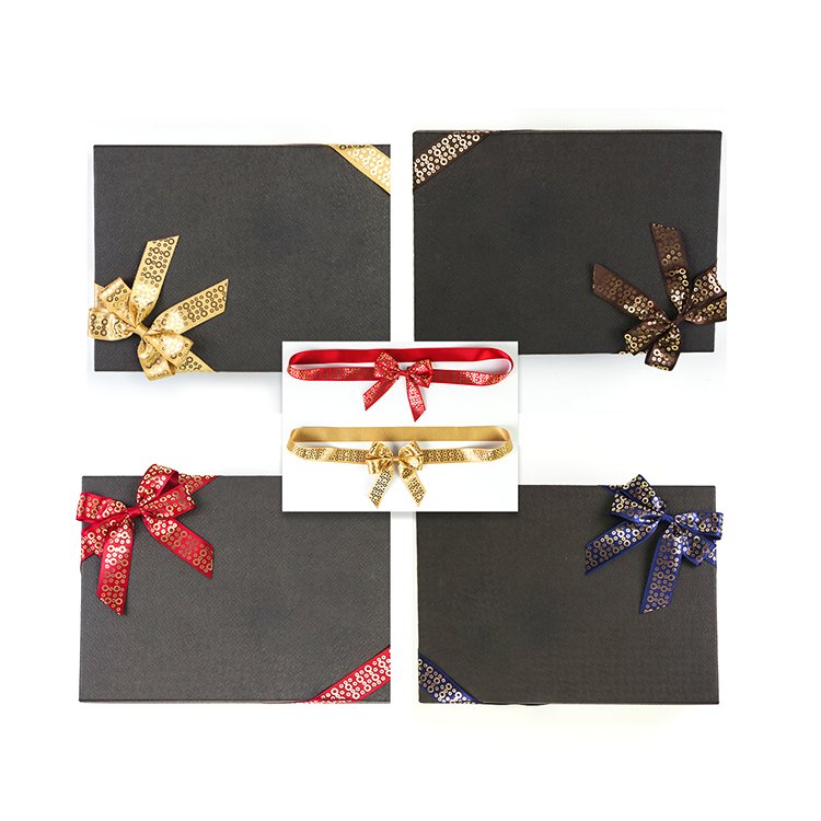 Wholesale custom printed satin gift packaging ribbon bow tied pre tied elastic bow ribbon packaging
