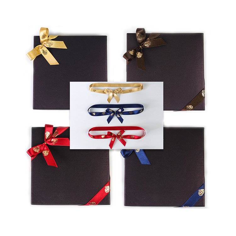 Wholesale custom printed satin gift packaging ribbon bow tied pre tied elastic bow ribbon packaging