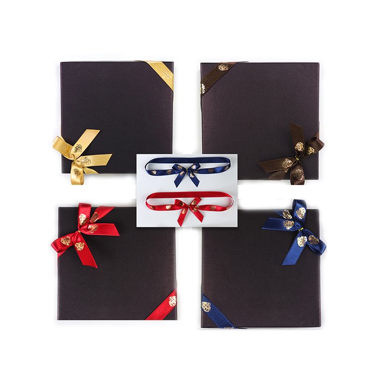 Wholesale custom printed satin gift packaging ribbon bow tied pre tied elastic bow ribbon packaging
