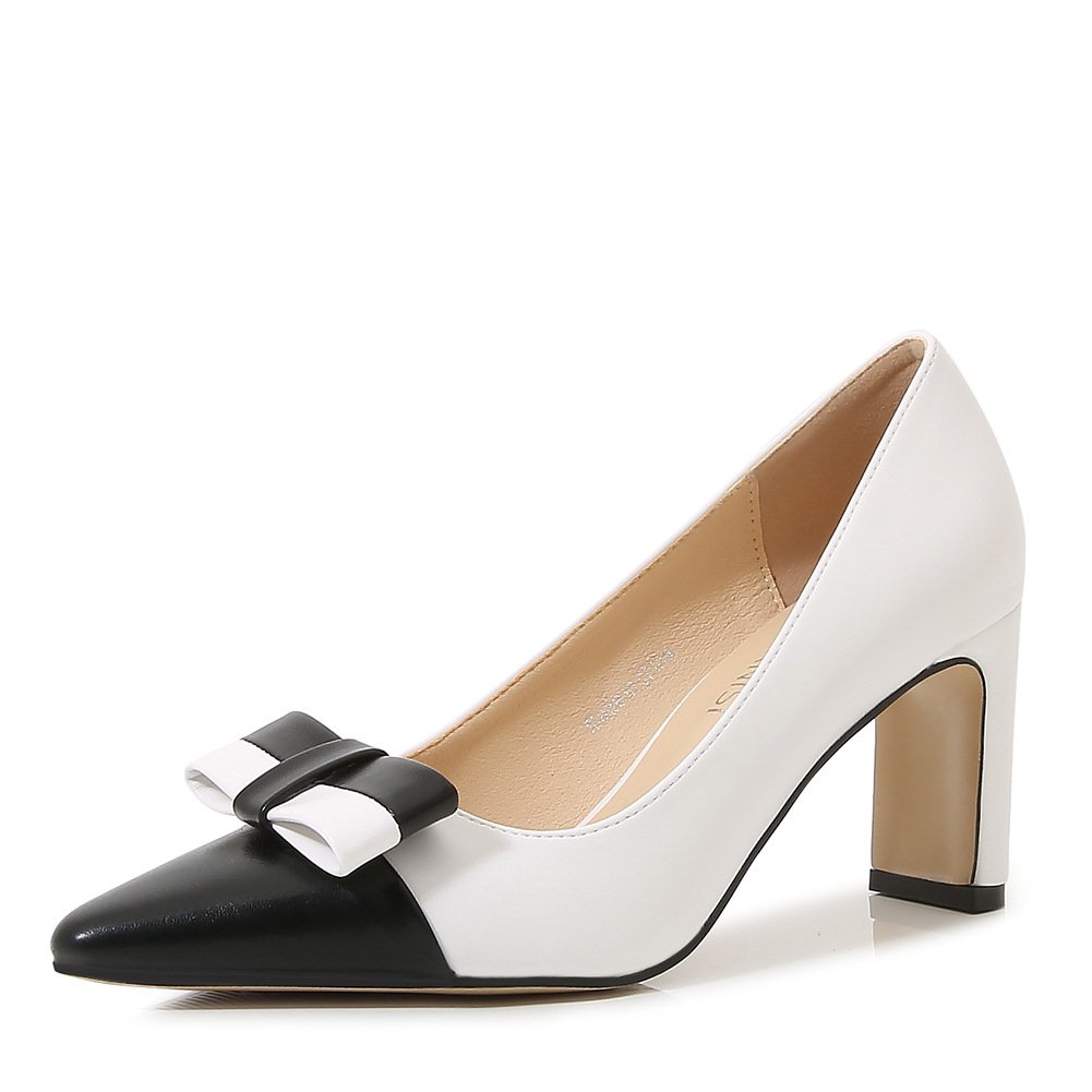 Plus Size 35-46 comfortable pumps women white bow tie 7.5 CM slip-on high heels work shoes for ladies office wear
