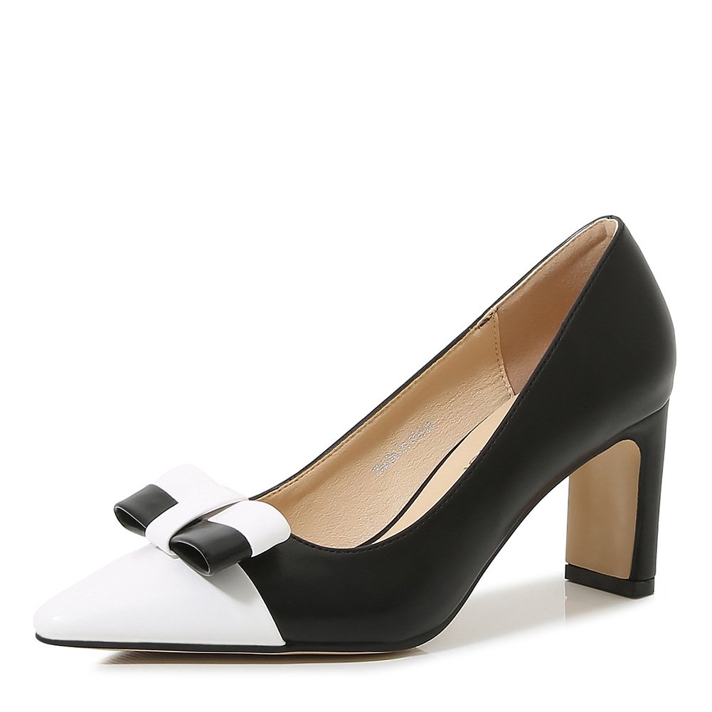 Plus Size 35-46 comfortable pumps women white bow tie 7.5 CM slip-on high heels work shoes for ladies office wear