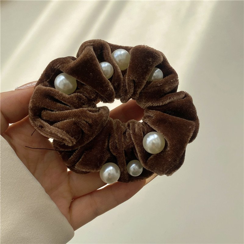 Corduroy simple Korean style headband new pearl big hair rope rubber band tied candy colored rubber band simple hair tie